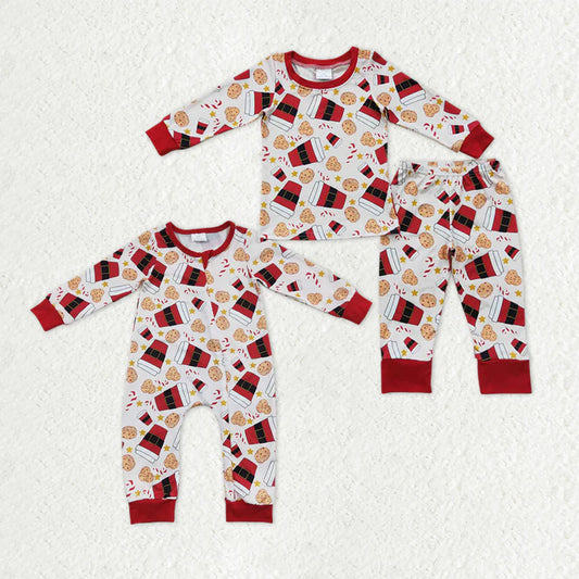 9.18 RTS Sibling Baby Boys Coffee Cookie Candy Cane Top Pants Christmas Pajamas Sets Zipper Rompers Regular price$8.50 USD