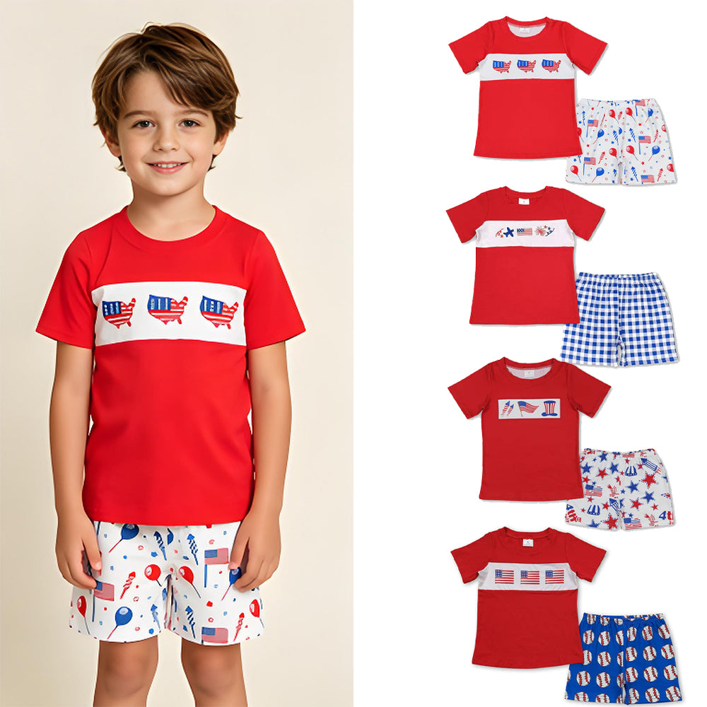 RTS Sibling Red top balloon flag shorts boys 4th of july clothes