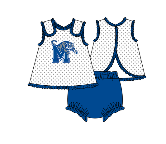 CUSTOM MOQ 5 Baby Girls Clothes Blue M Sleeveless Top Shorts Team Clothes Sets