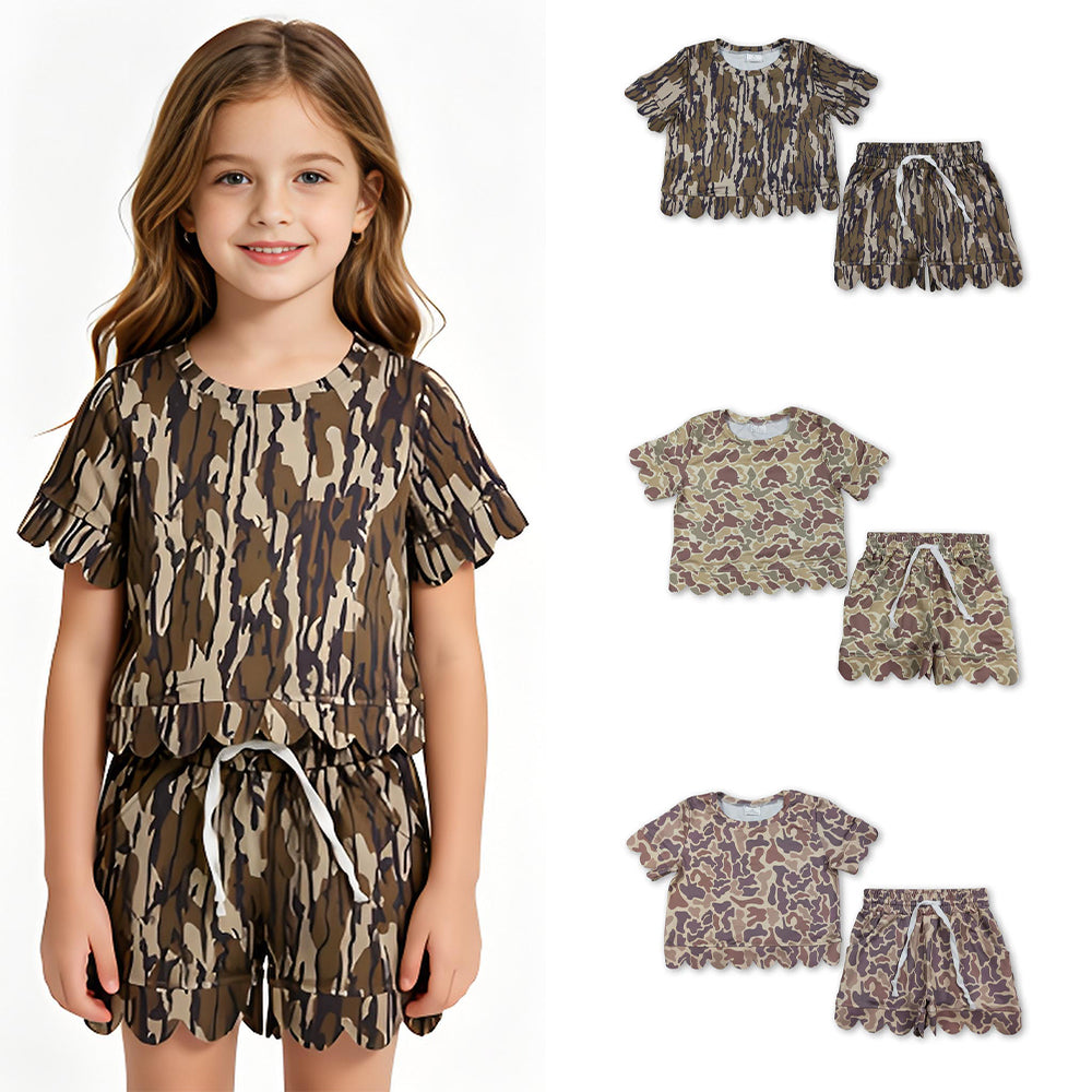 RTS Sibling Short sleeves camo scallop top shorts girls summer outfit