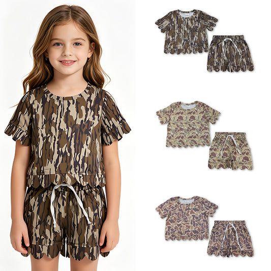 RTS Sibling Short sleeves camo scallop top shorts girls summer outfit