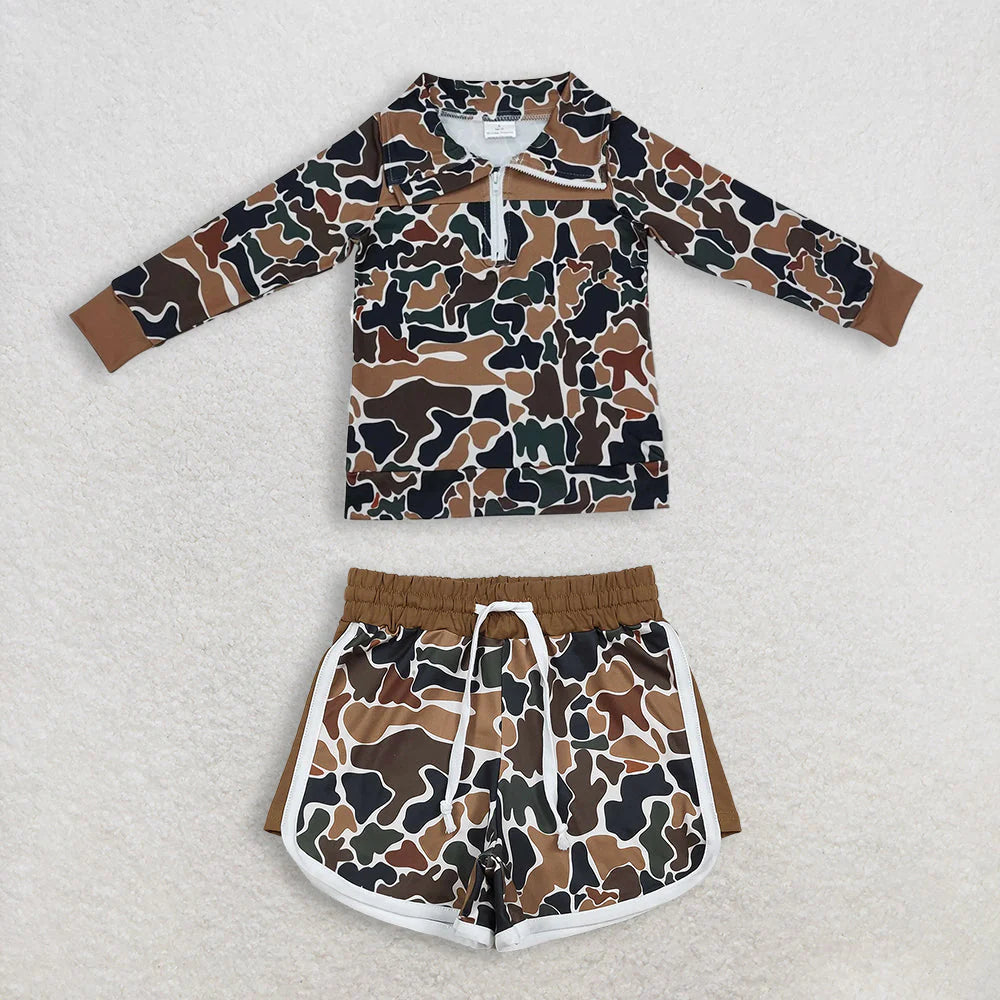 12.11 RTS Sibling Baby Boys Girls Southern Dark Brown Camo Top Shorts Clothes Set