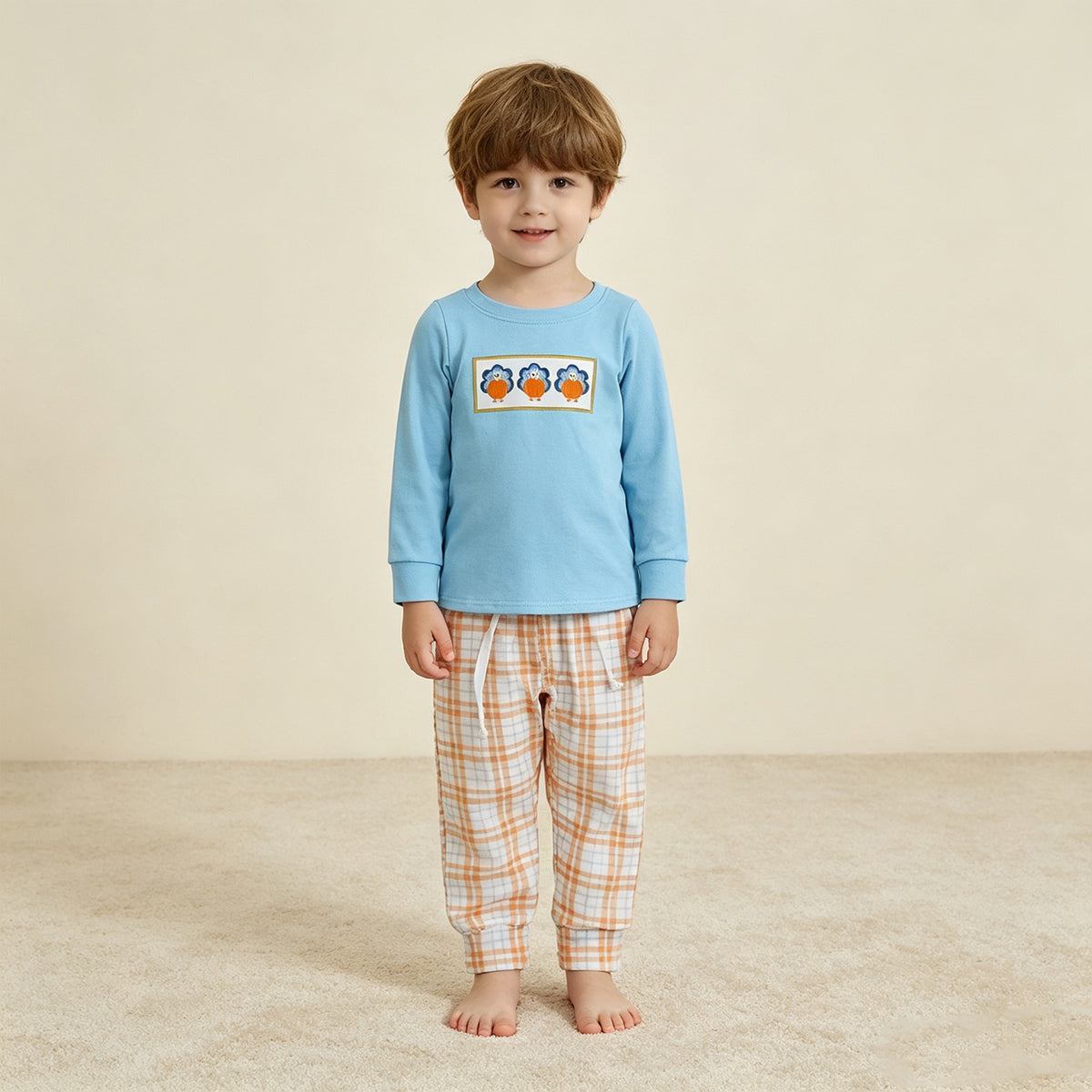 RTS NO MOQ （In stock）BLP1498 milk silk BLP1513 Embroidery Pumpkins Turkey Baby Boys Pockets Pant Thanksgivings Clothes Sets