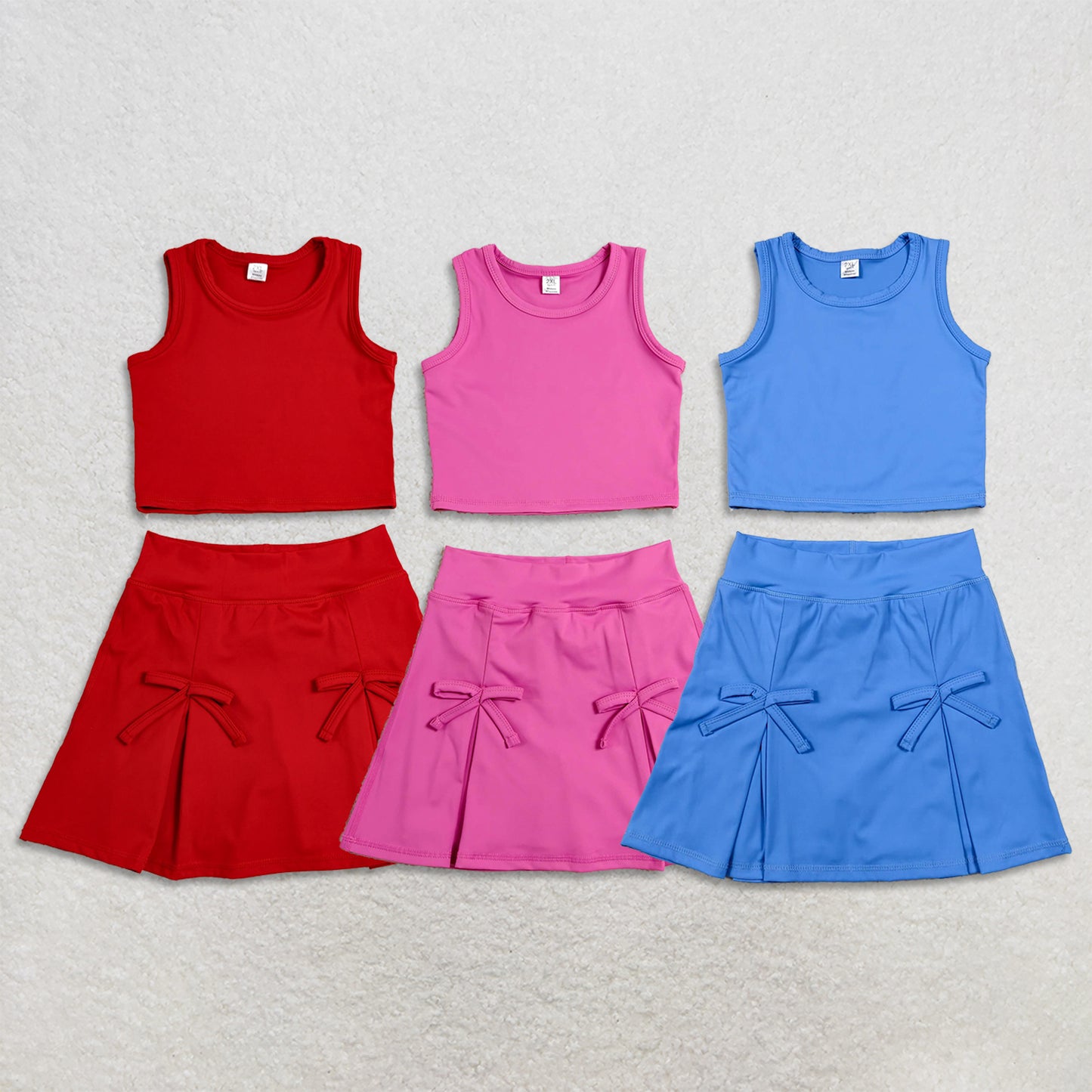 RTS Sibling Sleeveless crop top bow skirt kids girls summer active set