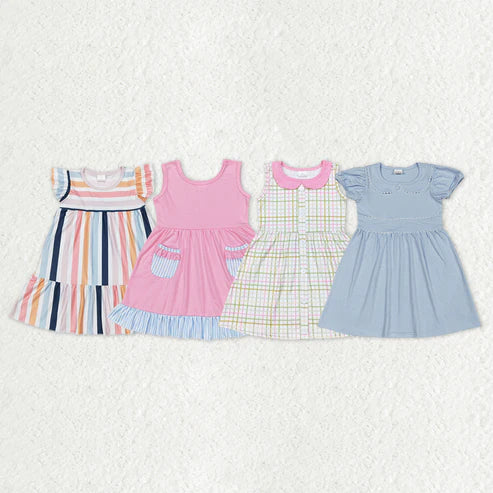 10.29 RST Sibling Baby Girls Stripe Checked Ruffle Sleeve Knee Length Dresses