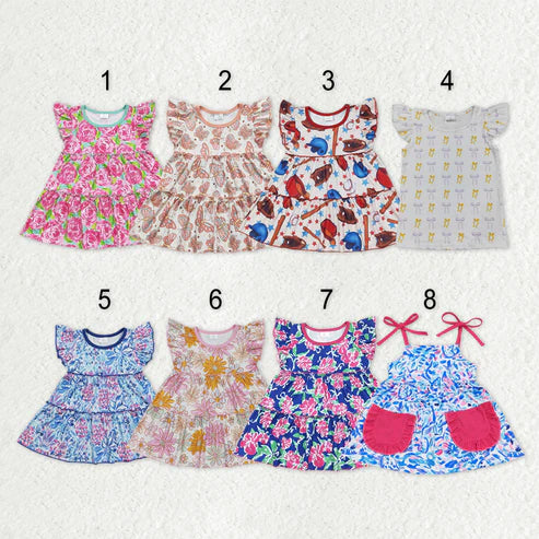 9.26 RTS Sibling Baby Girls Flowers Bows Plaid Tee Shirts Top