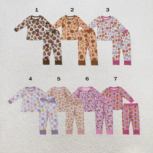 RTS Sibling Baby girls Halloween Pumpkin Pajamas with Long Sleeves and Pants