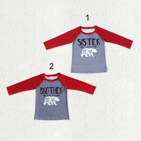 9.26 RTS Sibling Baby Boys Girls Western Bears Tee Shirts Top