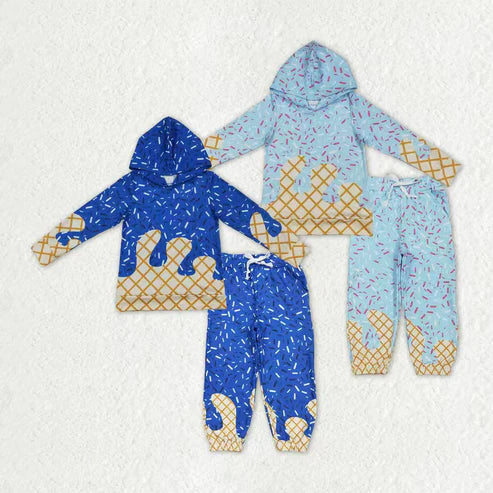 10.13 RTS Sibling Baby Boys Blue Sprinkles Drip Hoodies Yoga Jogger Pants Team Clothes Sets