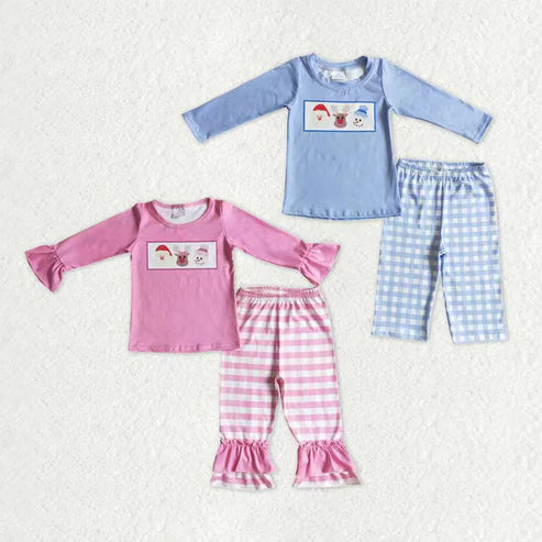 9.18 RTS Sibling Baby Boys Girls Christmas Santa Deer Snowmen Top Stripe Pant Pajamas Sets
