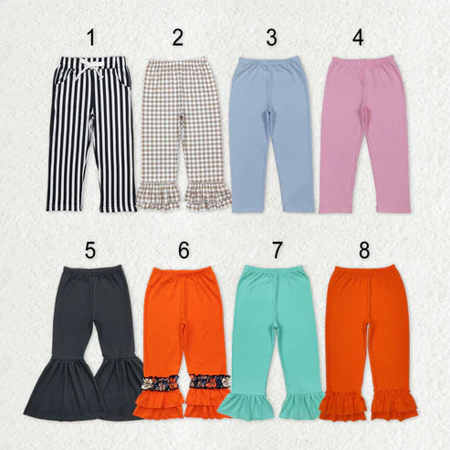 11.3 RTS Sibling Baby Girls Spring Fall Ruffle Leggings Bell Bottom Pants