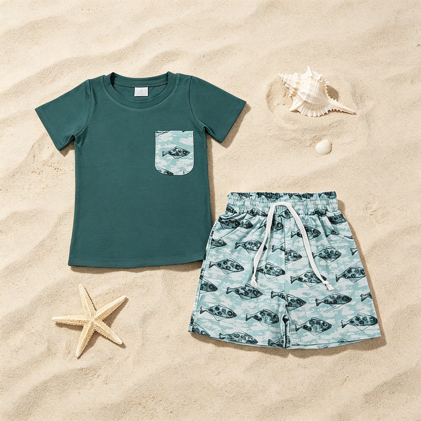 BSSO0838 RTS NO MOQ （In stock ）Short sleeves fish pocket shorts boys summer clothes