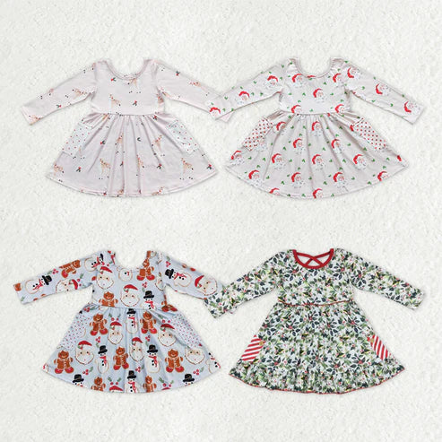 11.1 RST Sibling Baby Girls Santa Gingerbread Candy Cane Pockets Christmas Knee Length Dresses
