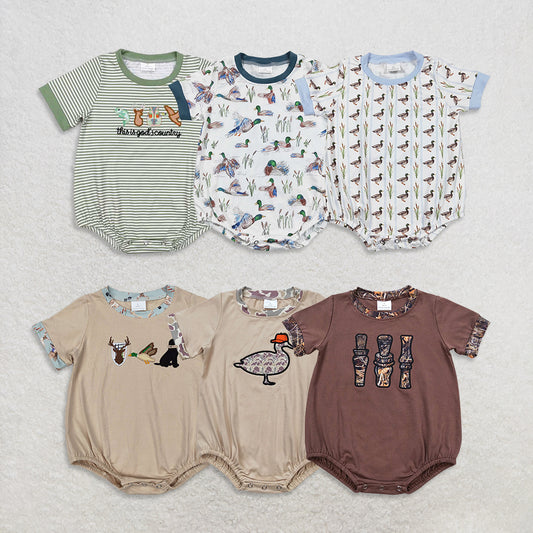 USA Warehouse (IN STOCK) Summer Romper for Baby Boy Short Sleeves Camo Duck Call Design Cute And Fashionable Baby Outfit