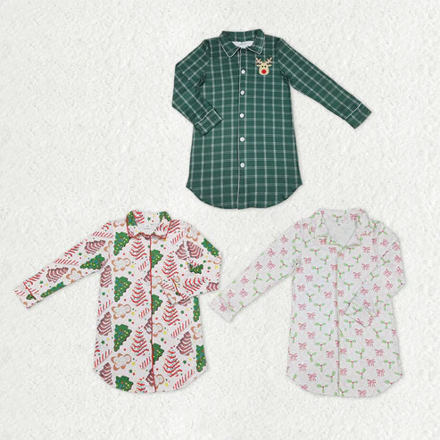 11.5 RTS Sibling Adult Women Long Sleeve Gingerbread Holly Deer Christmas Button Shirts Top