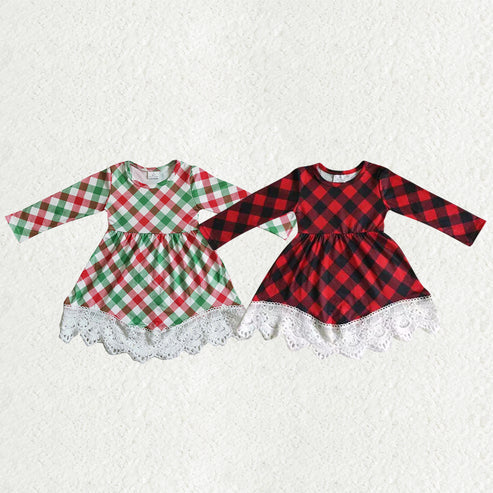 10.29 RST Sibling Baby Girls Long Sleeve Checked Christmas Ruffle Knee Length Dresses