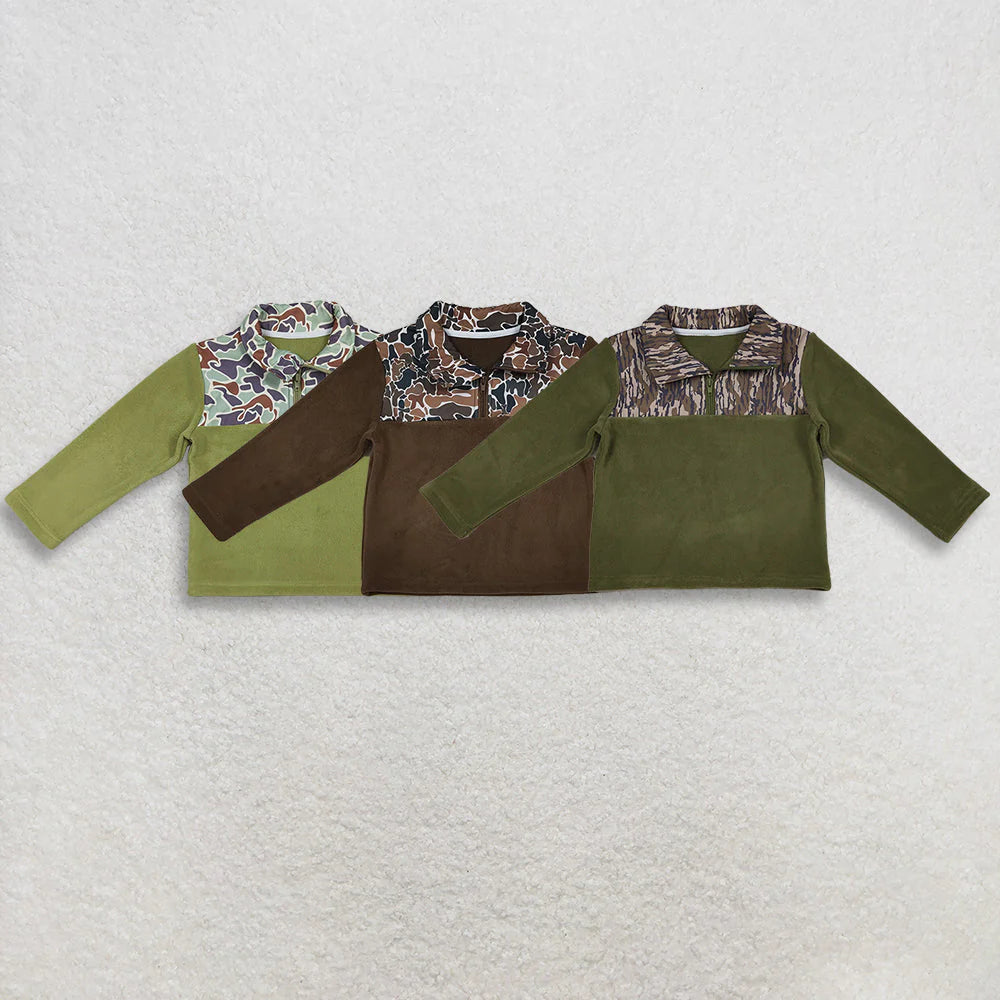 10.23 RTS Sibling Baby Boys Long Sleeve Camo Zipper Western Pullover Sherpa Tops