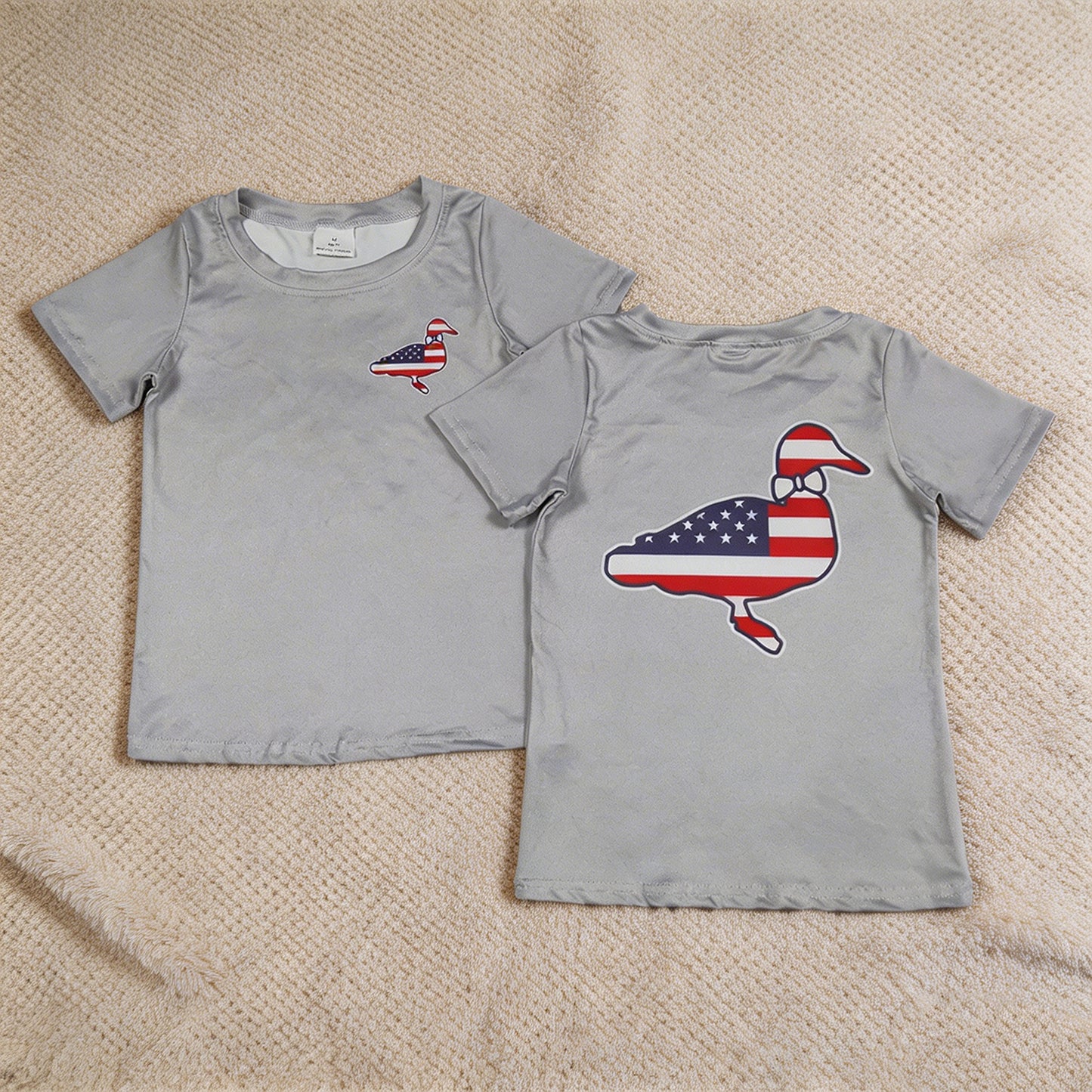 BT1199 RTS NO MOQ （In stock）Grey short sleeves stars stripe duck boys 4th of july shirt