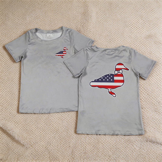 BT1199 RTS NO MOQ （In stock）Grey short sleeves stars stripe duck boys 4th of july shirt