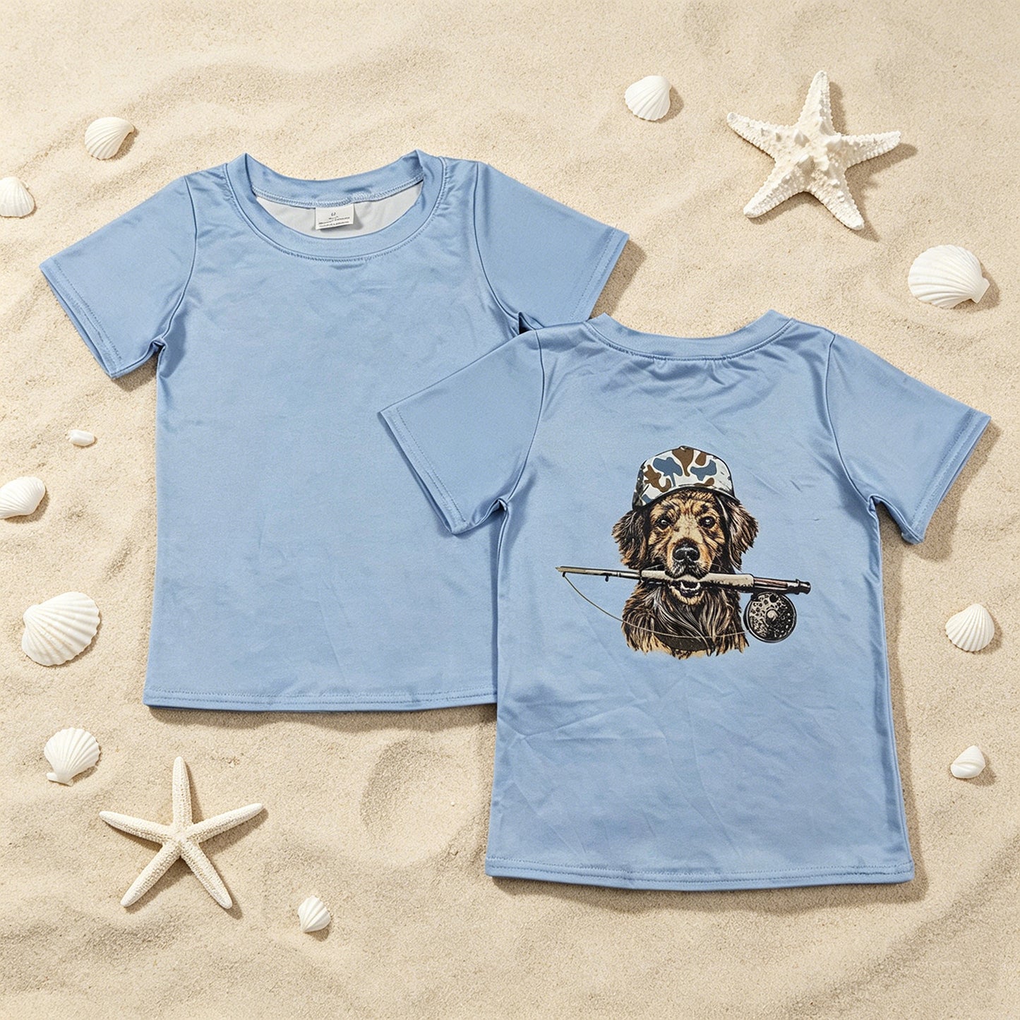 BT1761 RTS NO MOQ （In stock ）Short sleeves light blue camo dog kids boys shirts