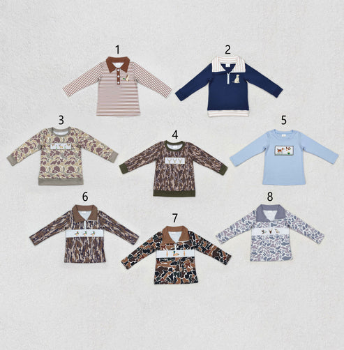 9.25 RTS Sibling Baby Boys Western Camo Embroidery Dogs Ducks Deer Hunting Zipper Pullovers Tops