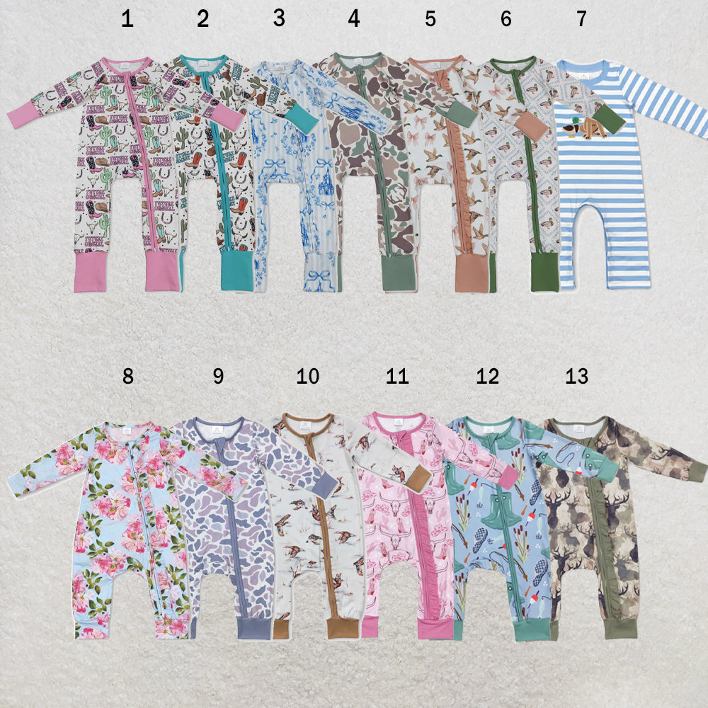 USA Warehouse (IN STOCK) Baby Kids long sleeves ruffleTwo Way Zip Convertible Rompers