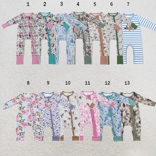USA Warehouse (IN STOCK) Baby Kids long sleeves ruffleTwo Way Zip Convertible Rompers