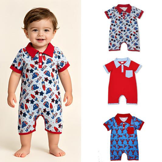 RTS Sibling Short sleeves baby boy 4th of july romper