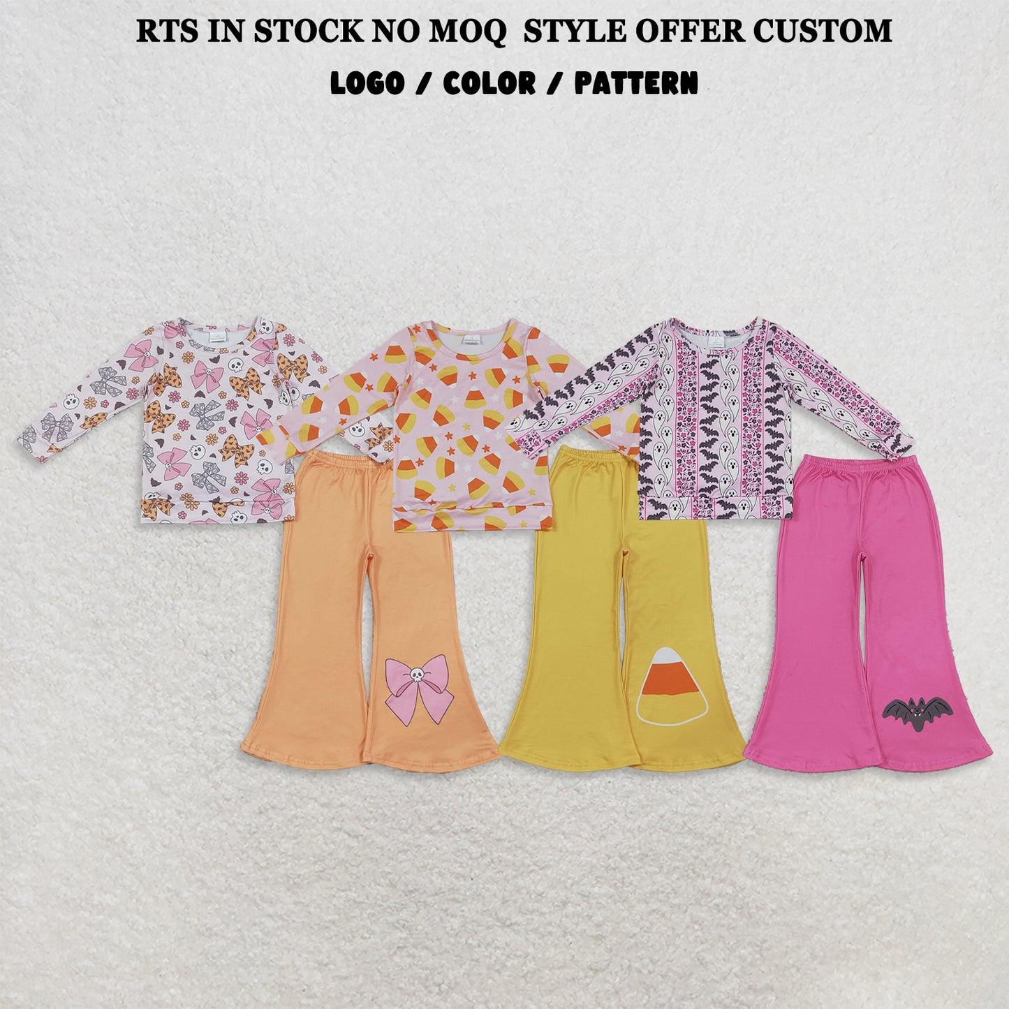 RTS NO MOQ Sibling milk silk RTS NO MOQ Sibling milk silk Baby Girls Stars Candy Top Flare Pant Halloweens Clothes Sets Fashion Matching Outfit