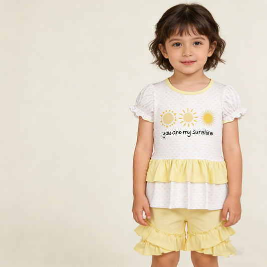 4.3 GSSO2947 RTS NO MOQ （In stock ）You are my sunshine polka dots top shorts girls outfits
