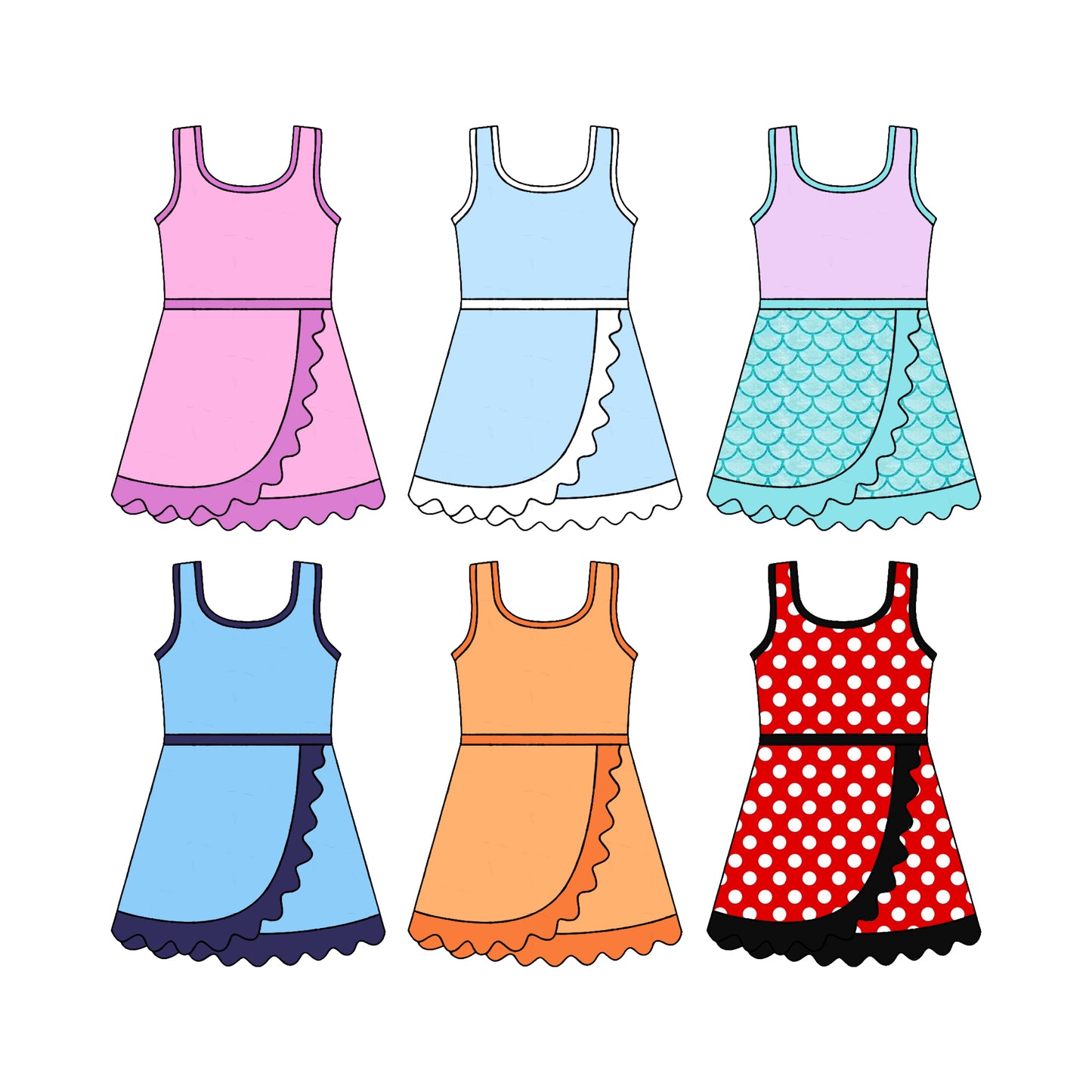 4.24 Pre order No Moq Baby Girls Sleeveless Yoga Active Short Scallop Knee Length Dress