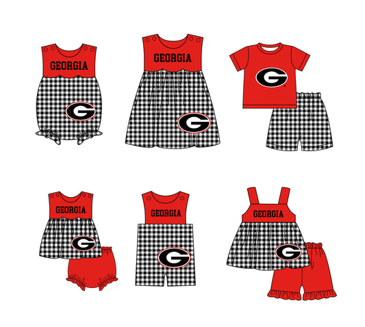 3.6 CUSTOM MOQ 5 Sibling Boys Baby Girls Red Checked Top Shorts Clothes Set Knee Length Dress Rompers