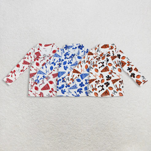 10.30 RTS Sibling Baby Girls Bows Footballs Go Team Yoga Active Zipper Pullovers Top