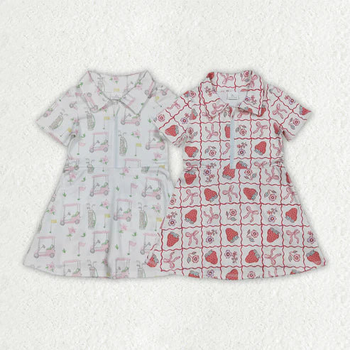 11.8 RST Sibling Baby Girls Short Sleeves Flowers Golf Zipper Knee Length Dresses