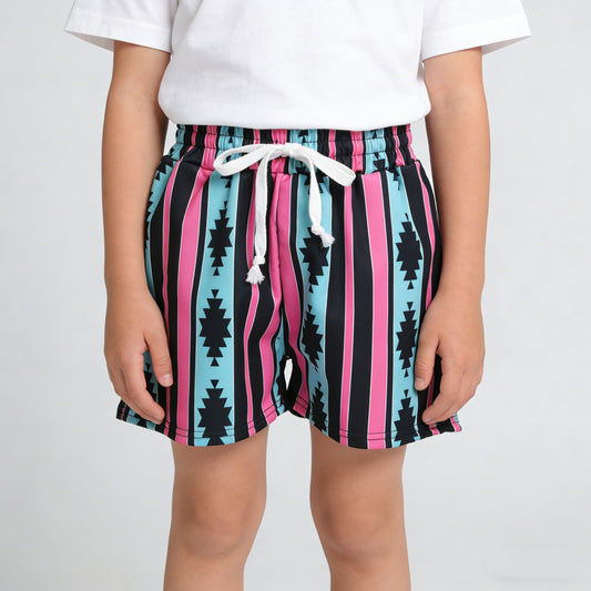4.9 S0548 RTS NO MOQ （In stock ）Light blue aztec stripe western kids boys swim trunks