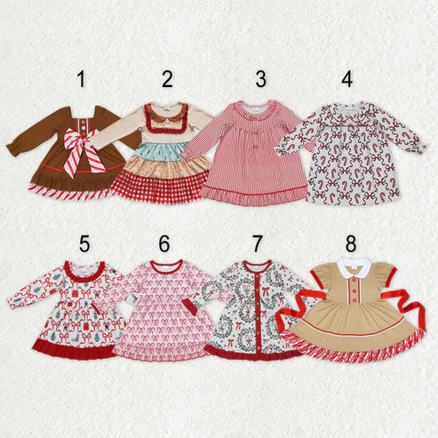 10.29 RST Sibling Baby Girls Candy Cane Stripes Button Christmas Ruffle Knee Length Dresses