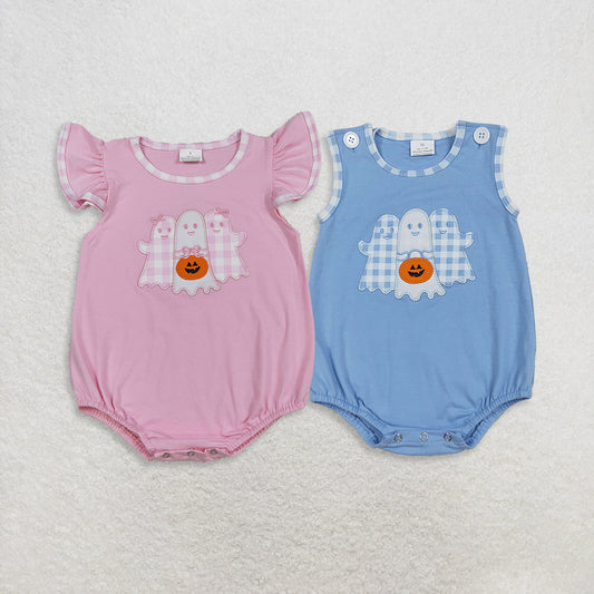 RTS Sibling Baby Girls And Boys Flutter Sleeves Ghost Pumpkin Halloween Romper Sleeveless for Baby