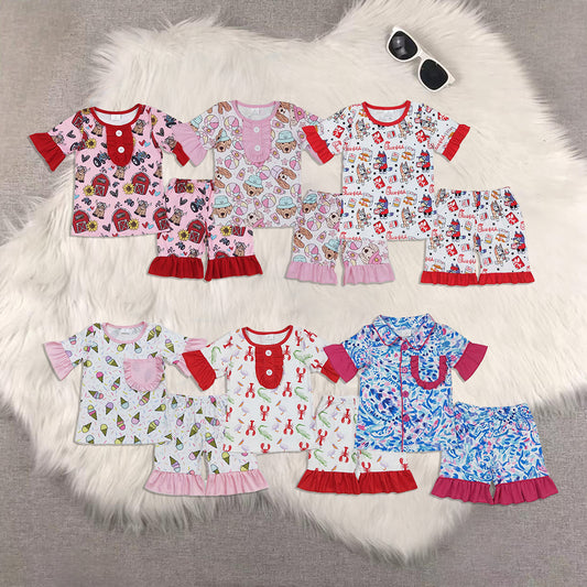 RTS Sibling Baby Girls Short sleeves cows sunflower farm girls summer pajamas