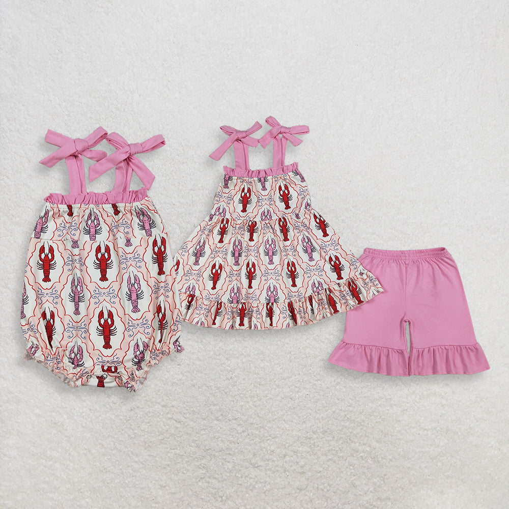 RTS Sibling Adjustable straps crawfish tunic shorts girls outfits and romper