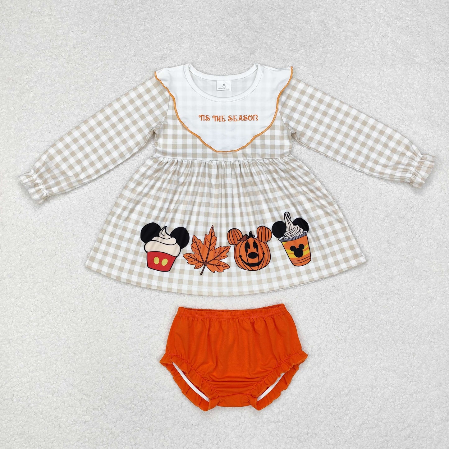 SUNSHINE KIDS CLOTHES  RTS NO MOQ ETA 5/7days GT0749+SS0368 Mickey maple leaf pumpkin lantern long-sleeved top Orange briefs sets