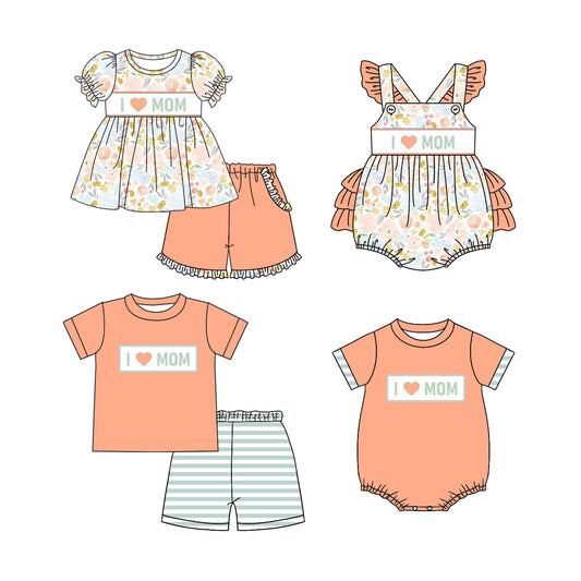 Orange I Love Mom Boys Stripe Shorts Casual Comfortable Clothing for Little Ones