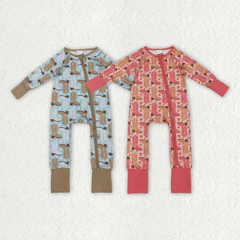 10.28 RTS Sibling Baby Boys Girls Boots Stars Plaid Western Two Way Zip Convertible Rompers