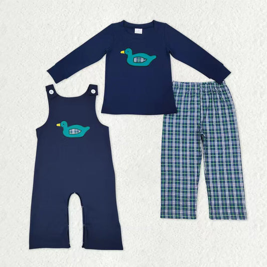 1.5 RTS Sibling Baby Boys Embroidery Ducks Top Checked Pants Hunting Clothes Sets Pant Rompers