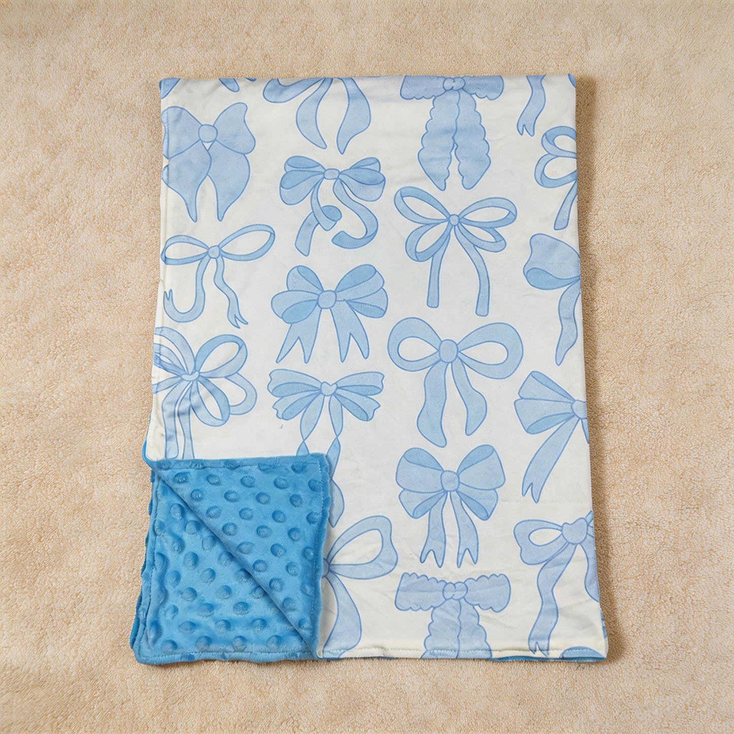 BL0224 RTS NO MOQ （In stock）Light blue bows baby girls minky polka dots blanket