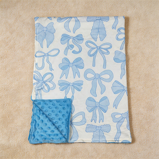 BL0224 RTS NO MOQ （In stock）Light blue bows baby girls minky polka dots blanket