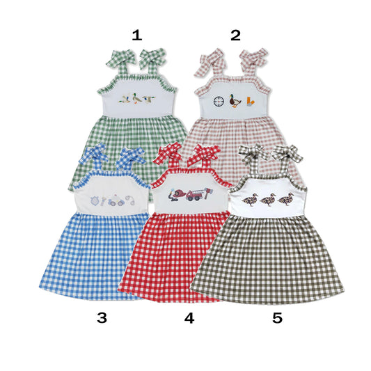 RTS Sibling plaid straps duck baby girls summer dress