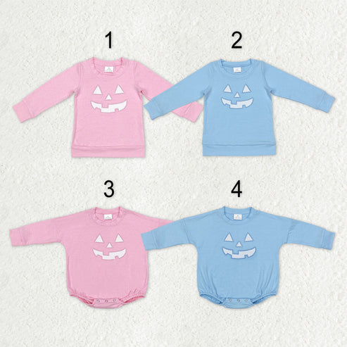 9.25 RTS Sibling Baby Boys Girls Embroidery Ghost Pumpkins Halloween Tee Shirts Top Rompers