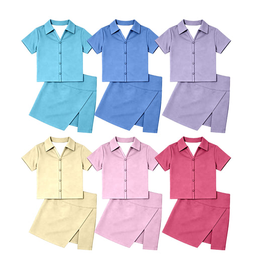 CUSTOM MOQ 5 Sibling Baby Girls 6 Colors Summer Short Sleeve Skirt Clothes Sets