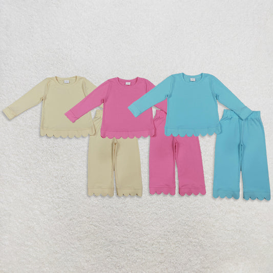 RTS Sibling cotton long sleeves scallop girls fall pajamas set