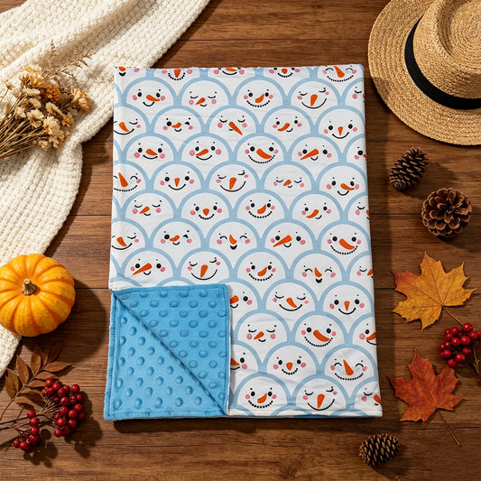 BL0264 RTS NO MOQ （In stock）Blankets BL0267 Baby Kids Blue Snowmen Checked Christmas Blanket